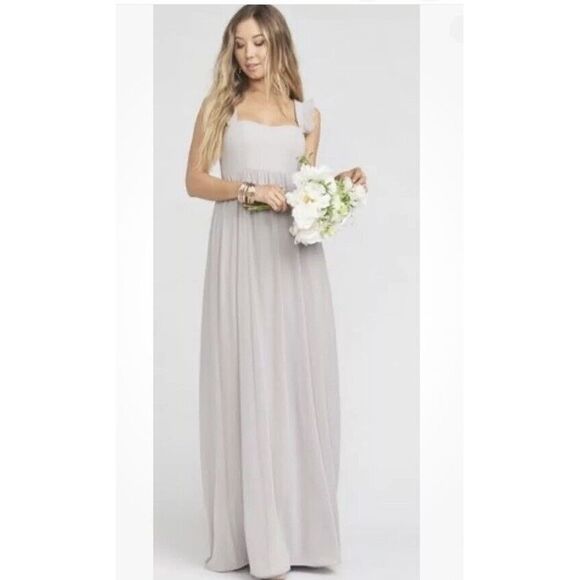 SHOW ME YOUR MUMU June Ruffle‎ Dove Gray Chiffon Empire Maxi Dress Medium pb1 - Picture 1 of 8